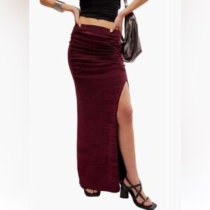 Free People Ruched Berry Pencil Skirt